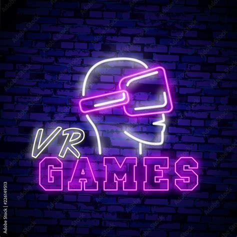 VR Games Neon Sign Vector Virtual Reality Logotype Games Emblem In