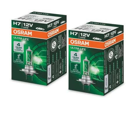 2X OSRAM H7 ULTRA LIFE 55 Watt 12 Volt PKW 64210 Auto Lampe PX26d Birne ...