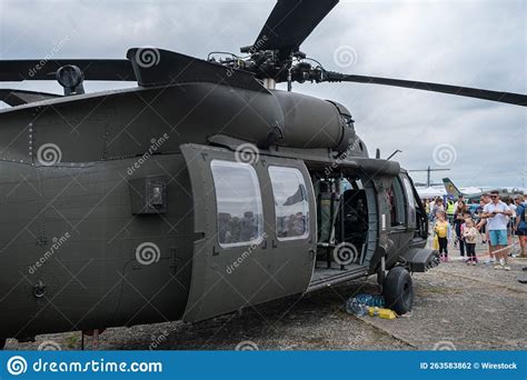 Closeup Shot Of A Sikorsky UH 60 Black Hawk Helicopter Demonstration At