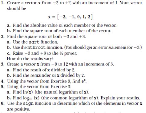 Solved 1 Create A Vector X From 2 To 2 With An Increment Chegg