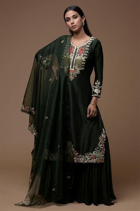 Buy Dark Seaweed Green Zardosi Embroidered Silk Designer Salwar Online