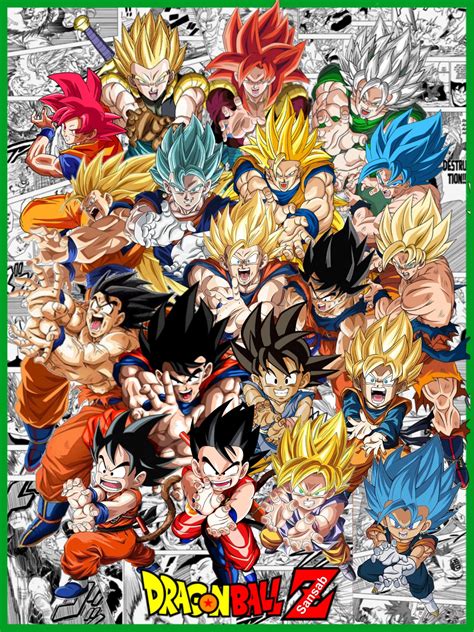 The Poster For Dragon Ball Z Is Shown In Front Of An Image Of Many