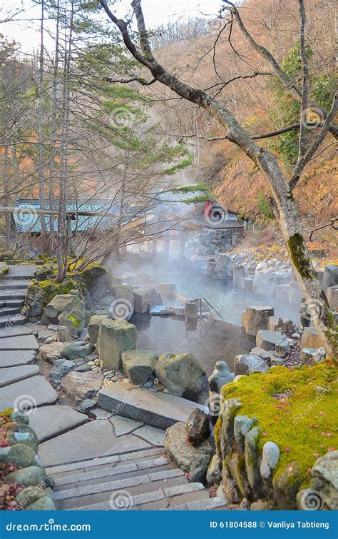 Outdoor Hot Spring With Stone Walk Path Onsen In Japan Stock Photo Image Of Spring Green