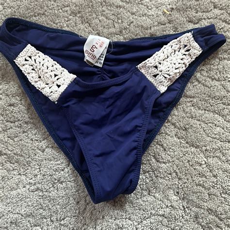 Guria Swim Crochet Triangle Bikini In Navy And White Gem