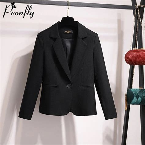 Peonfly Fashion 2020 Women Solid Color Black Blazer Jacket Casual Long