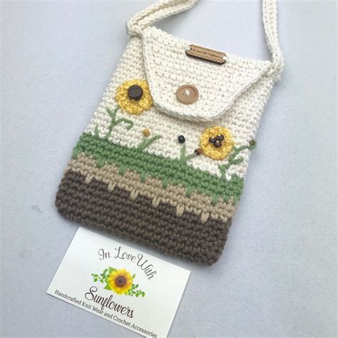 Crochet Purse With Sunflower Design Adjustable Crossbody Strap