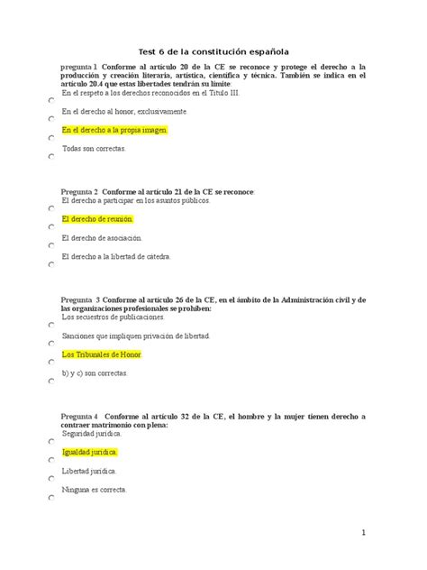 Test 6 De La Constitución Españoladocx Constitución España