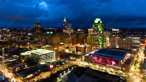 Raleigh Nc Skyline At Night Stock Photo Adobe Stock