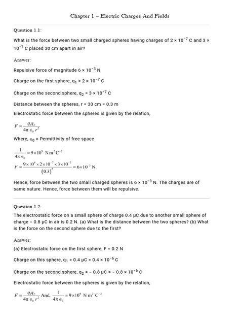 Chapter 1 Numerical Pdf Electric Field Electric Charge