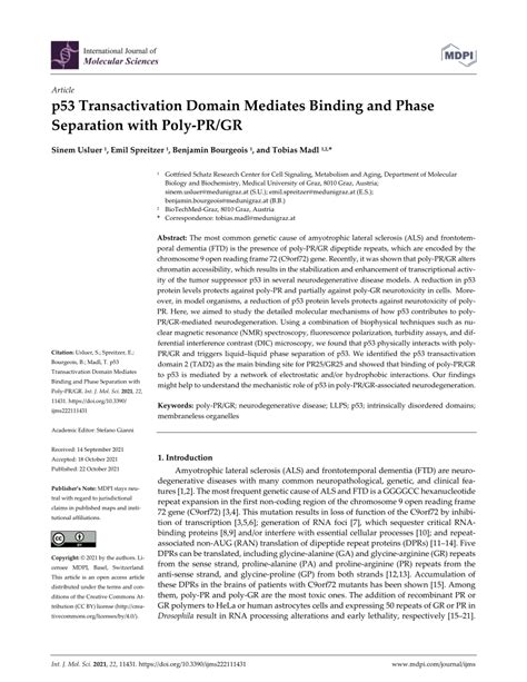 (PDF) p53 Transactivation Domain Mediates Binding and Phase Separation ...