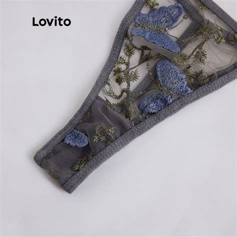 Lovito Lingerie Sexy De Borboleta De Amarrar Transparente Triangular Sem Enchimento Sexy L X