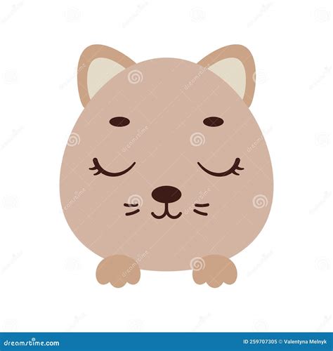 Cute Little Cat Head With Closed Eyes Cartoon Animal Character For