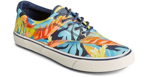 Sperry Top Sider Leather Striper Ii Cvo Coral Floral Sneaker In Navy