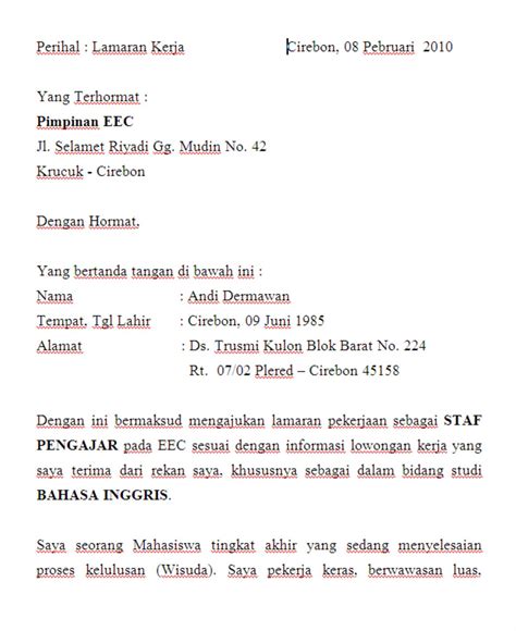 Contoh Surat Lamaran Kerja Bahasa Inggris Dan Bahasa Indonesia Delinewstv