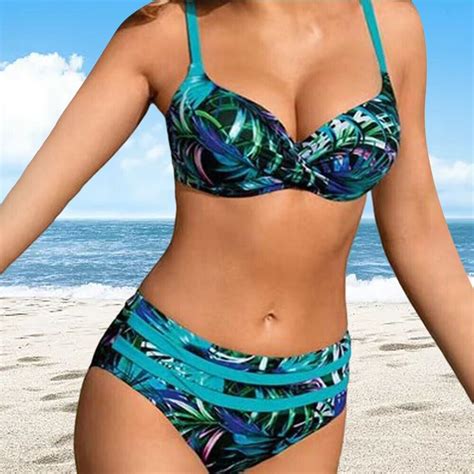 Eye Catching Women S High Waisted Swimwear Bikini Set With Push Up Top