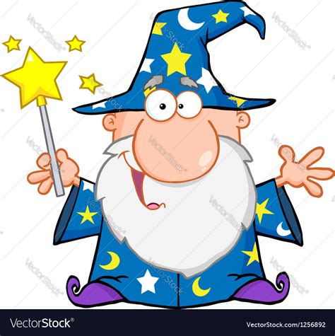 Funny Wizard Waving With Magic Wand Royalty Free Vector