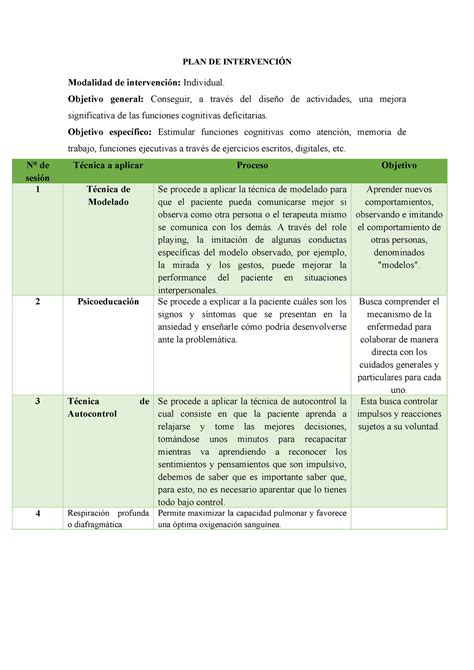 plan de intervencion  plan de intervencion modalidad de
