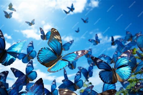 Premium Photo Blue Butterflies In Flight