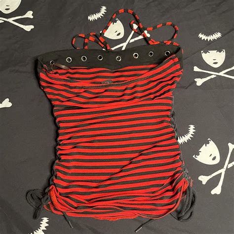 Vintage 2000s Hot Topic Emo Brand Striped Halter Top Depop