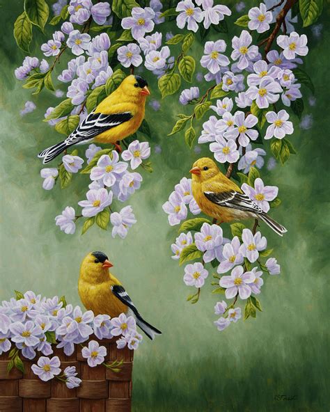American Goldfinch Spring Painting by Crista Forest