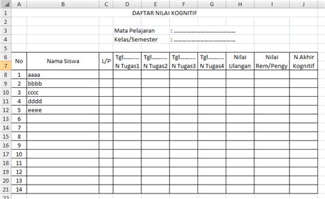mengolah nilai harian  ms excel cerdas belajar matematika