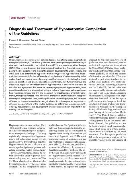 diagnosis  treatment  hyponatremia   medicine diseases