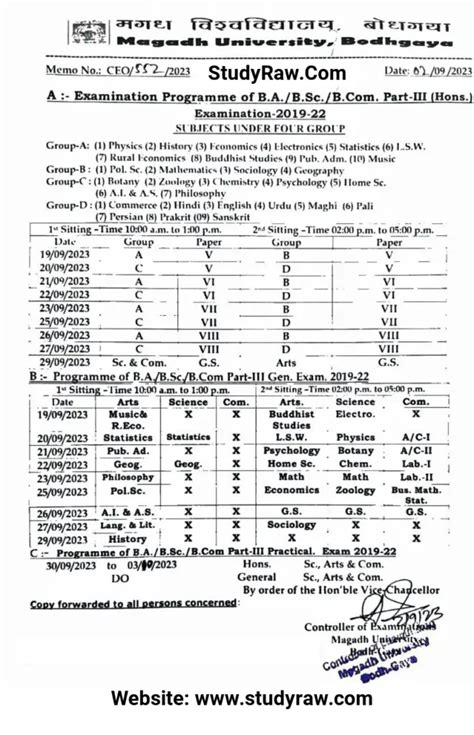 Magadh University Part 3 Exam Schedule 2023 Ba Bsc Bcom 2019 22