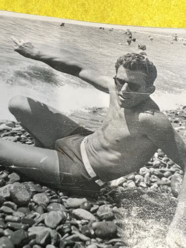 Shirtless Guys Trunks Bulge Muscle BeachAffectionate Men Gay Interest Old Photo EBay