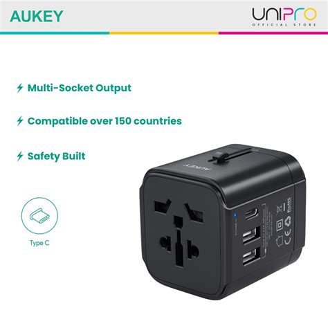 Aukey Pa Ta01 Universal Travel Adapter With Usb C And Usb A Ports Black Shopee Malaysia