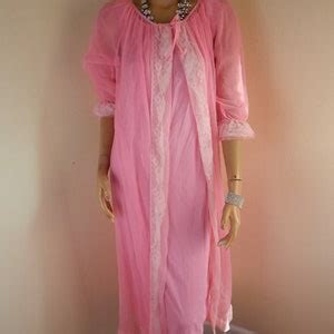 Vintage Lingerie Set Neon Pink Nightgown And Robe Etsy