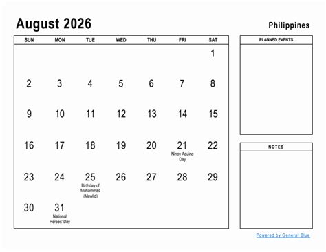 august  philippines holiday calendar