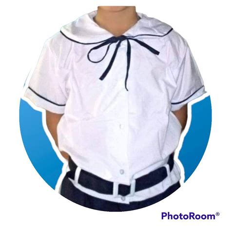 School Uniform Blouse With Piping Navy With Beltkatrina Fabric Makapal
