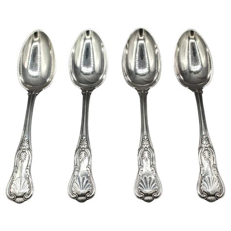 Circa 1900 Set Of 4 Sterling Silver Serving Spoons In Kings Ii By