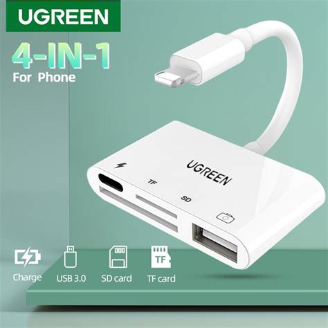 Ugreen 4 In 1 อะแดปเตอร์การ์ดรีดเดอร์ Sd Tf Otg 8 Pin Usb Pd ชาร์จ