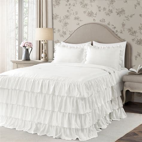 Lush Decor Allison Ruffle Skirt Bedspread White Shabby Chic Farmhouse