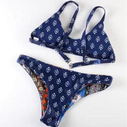 Retro Colorful Print Two Piece Bikini Set Swimsuit On Luulla