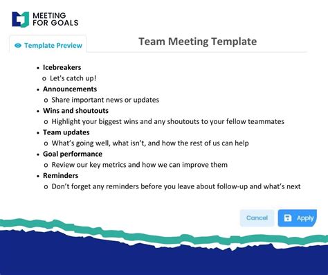 Team Meeting Template Meeting For Goals