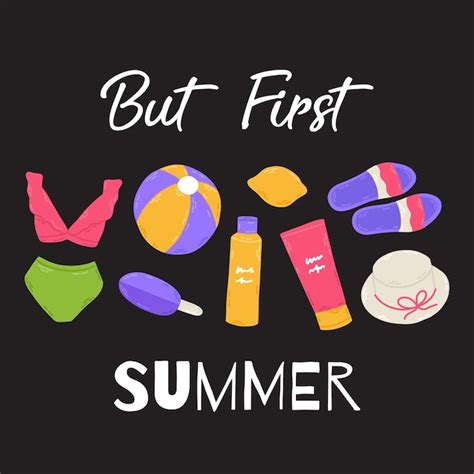 Conjunto de verano con letras y lindos elementos de playa bikini sandía protector solar chanclas