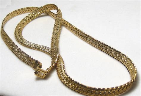 Vintage Napier Gold Tone Herringbone Chain Necklace By Eponajewels