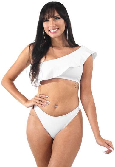 Biqu Ni Um Ombro S Babado Branco Racy Conjunto De Biqu Ni