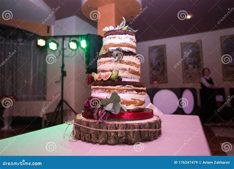 Delicious Chocolate Cake With Figs And Berries Wedding Naked Cake With Fruits In Rustic Style