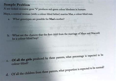 Solved Sample Problem A Sex Linked Recessive Gene Produces Red