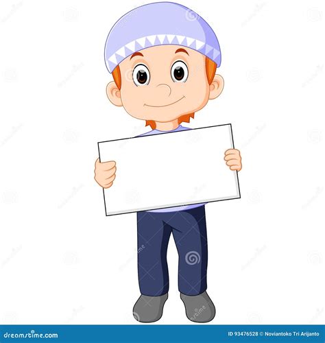 Ragazzo Musulmano Con Il Bordo Del Segno Illustrazione Vettoriale