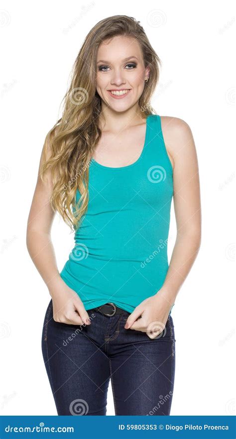 Jong Blonde En Blauwe Ogen Met Groen Overhemd En Witte Achtergrond Stock Afbeelding Image Of