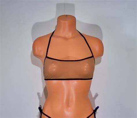 Dark Nude Spandex Sheer Micro Mesh Low Halter Top Lingerie Sunwear Etsy