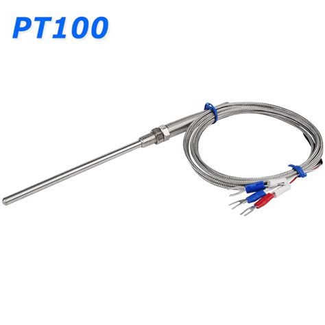 Stainless Steel Shield 10cm Probe Tube Rtd Pt100 Temperature Sensor With 2m 3 Cable Wires For