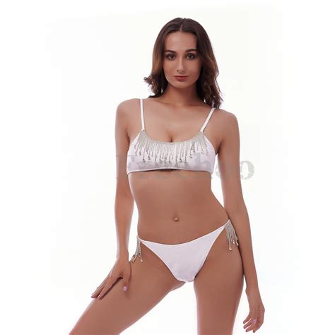 Womens Sexy White Drip Diamante Bikini Suit China Bikini And Swimsuit Price