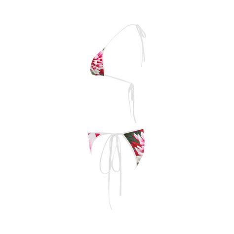 Red White Dahlia Floral Custom Bikini Swimsuit ID D