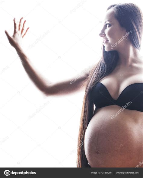 Beauty Sexy Brunette Pregnant Woman Isolated Black And White Por Stock Photo By Iordani