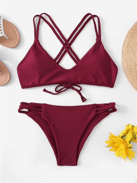 Criss Cross Top With Braided Detail Bikini Set SheIn Sheinside Bikini